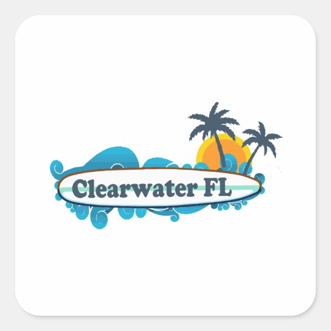 Adesivo Quadrado Clearwater Florida - Surf de Design. (Frente)