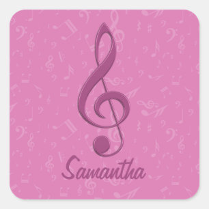 Adesivo Quadrado Clef cor-de-rosa feminino customizável e notas
