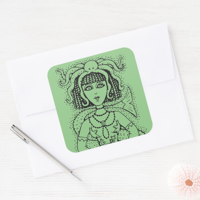 ADESIVO QUADRADO CLEOPATRA OCTOPUS MERMAID, FANTASIA GÓTICO SIREN (Envelope)