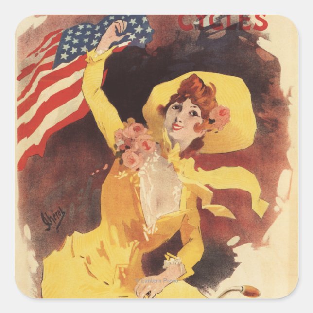 Adesivo Quadrado Cleveland Bicicleta Americana em Amarelo (Frente)