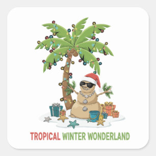 Adesivo Quadrado Clima Tropical de Inverno   Natal Divertido