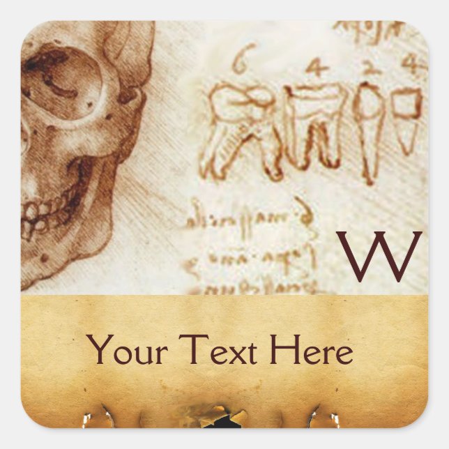 Adesivo Quadrado CLÍNICA DENTAL, MONOGRAMA DENTISTA, Pergaminho ant (Frente)