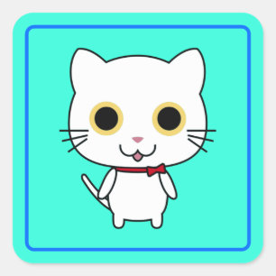 Adesivo Quadrado Clipart de Gato Antropomórfico Branco