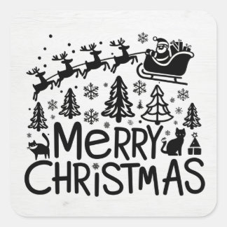 Adesivo Quadrado Clipart de Natal Merry