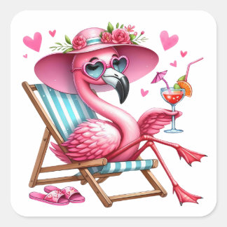 Adesivo Quadrado Clipart Flamingo