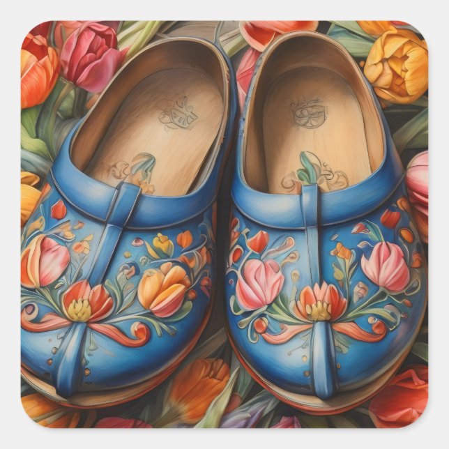 Adesivo Quadrado Clogs com fundo Tulip (Frente)
