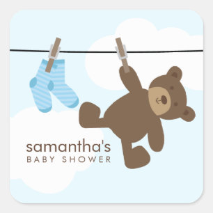 Adesivo Quadrado Clothesline do bebê {azul}