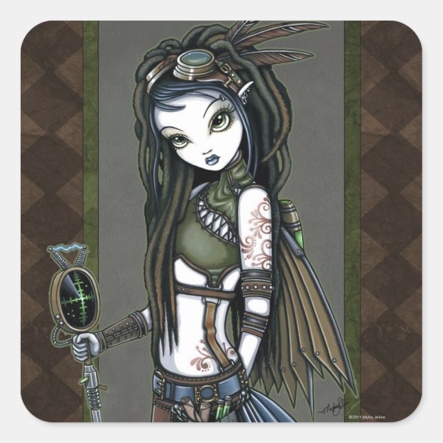 Adesivo Quadrado "Cloud Burst" Steampunk Aviatrix Fairy Stickers (Frente)