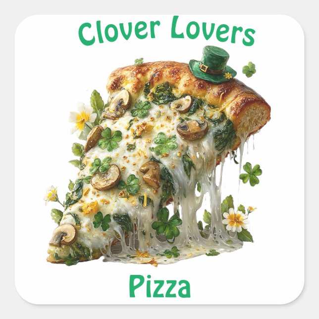 Adesivo Quadrado Clover Lovers Pizza St. Patrick’s Day (Frente)