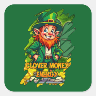 Adesivo Quadrado Clover Money Energy – Lucky Leprechaun Autocolante