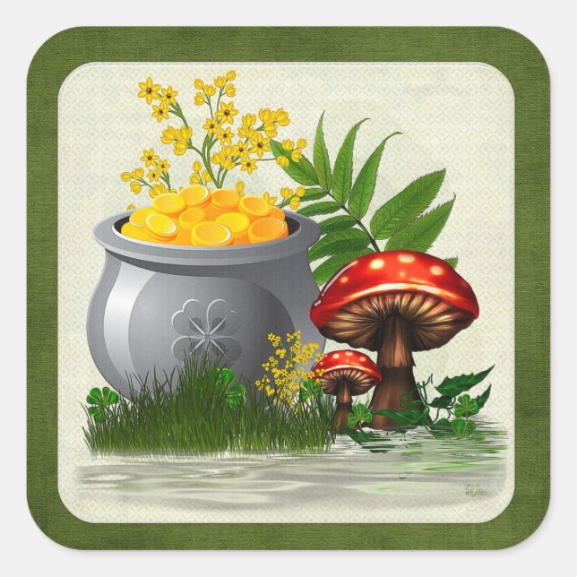 Adesivo Quadrado Clover Trail Whimsical FolArt (Frente)