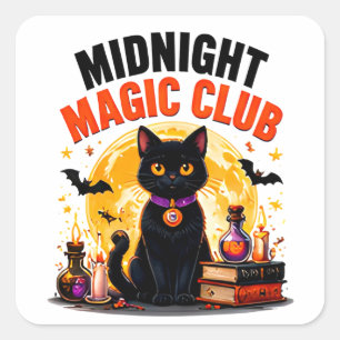 Adesivo Quadrado Clube da Magia da Meia-Noite Gato Preto Magia de H
