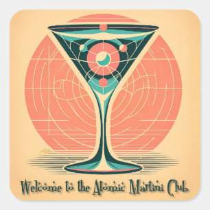 Adesivo Quadrado Clube de Coquetel Martini Atômico com Entrelaçamen