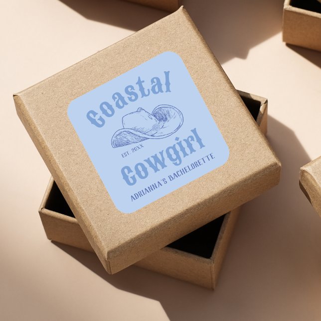 Adesivo Quadrado Clube de Praia Coastal Cowgirl para Despedida de S (Coastal Cowgirl Beach Club Bachelorette Square Sticker)