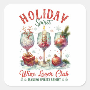 Adesivo Quadrado Clube de Vinho de Natal com espírito de Natal
