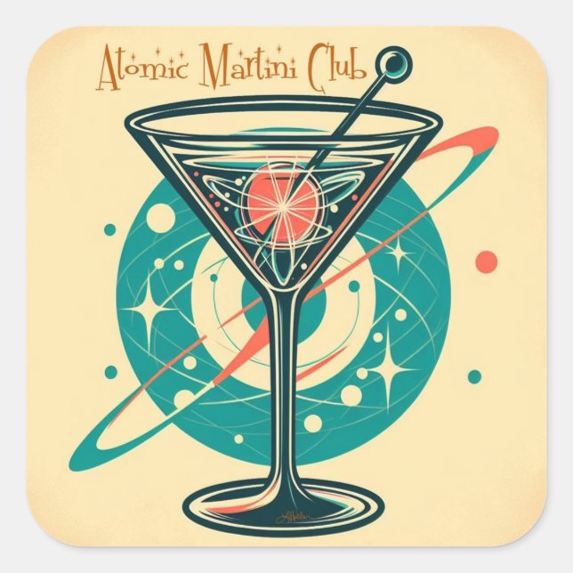 Adesivo Quadrado Clube Martini Atômico (Frente)