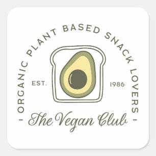 Adesivo Quadrado Clube vegano amante de abacate à base de plantas