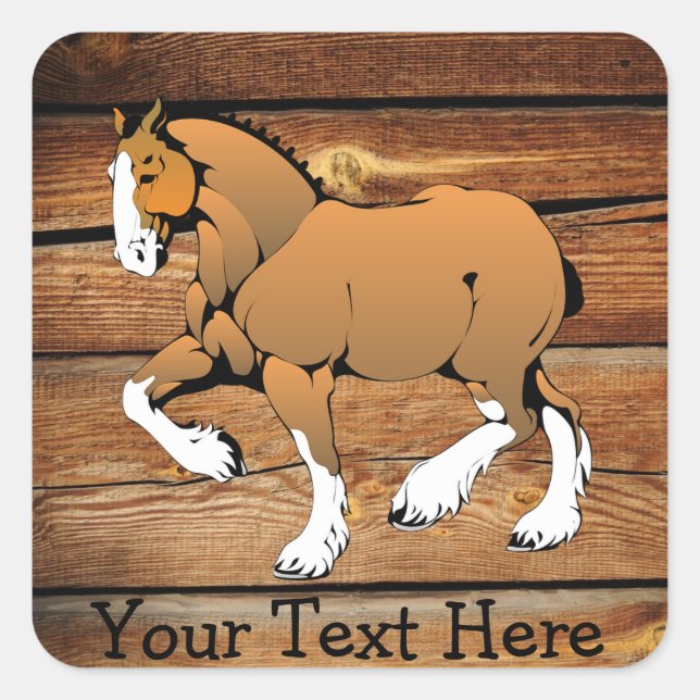 Adesivo Quadrado Clydesdale Horse Russe Wood Sticker (Frente)