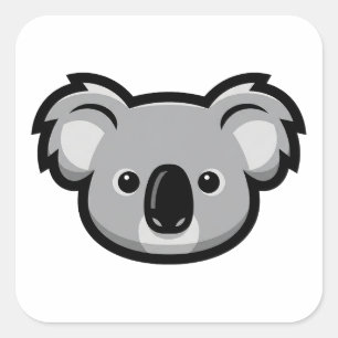 Adesivo Quadrado Coala Icônico – Ilustração Minimalista de Rosto Fo