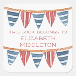 Adesivo Quadrado Coastal Nautical Beach Flags Bookplate