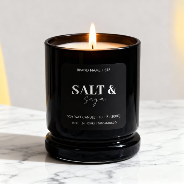 Adesivo Quadrado Coastal Sea & Sand Custom Candle Label Black White (Criador carregado)