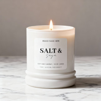 Adesivo Quadrado Coastal Sea & Sand Custom Candle Label Black White