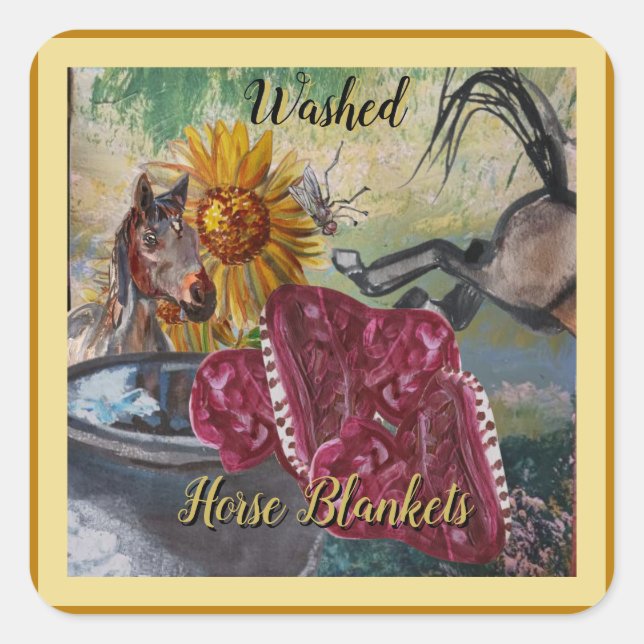 Adesivo Quadrado cobertores de cavalo lavados design (Frente)