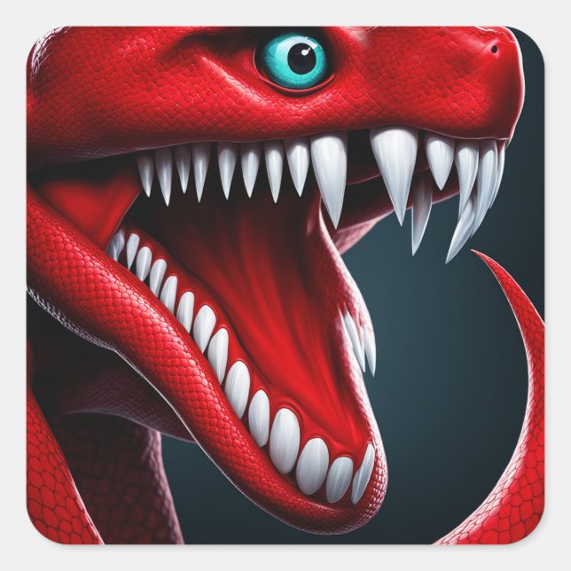 Adesivo Quadrado Cobra Cobra com escalas vermelhas vibrantes e olho (Frente)