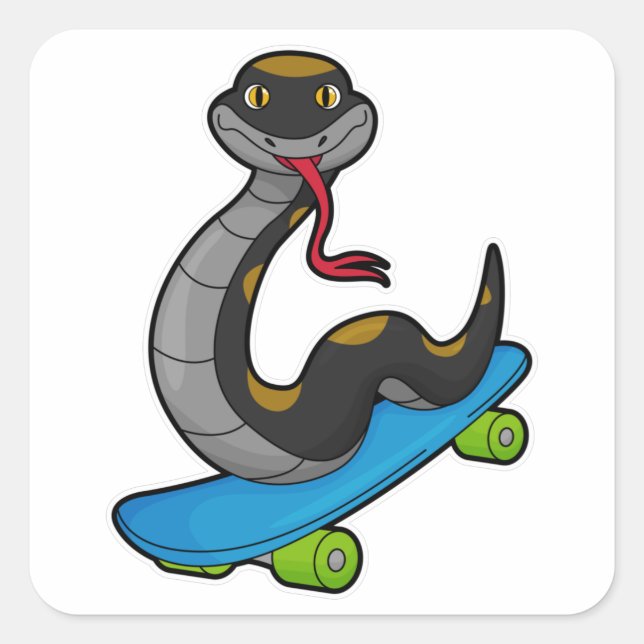 Adesivo Quadrado Cobra como Patinador com skate (Frente)
