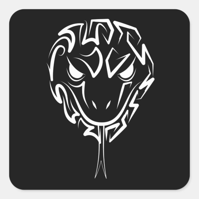 Adesivo Quadrado Cobra de Tribal Negro e Branco (Frente)