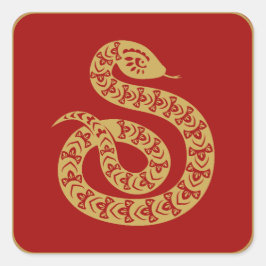 Adesivo Quadrado Cobra Dourado Ano Novo Chinês 2025
