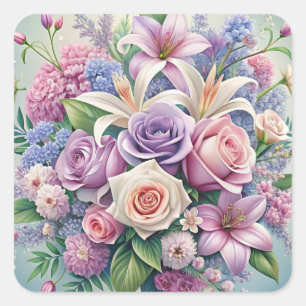 Adesivo Quadrado Cobrir de Elegância Floral Pastel