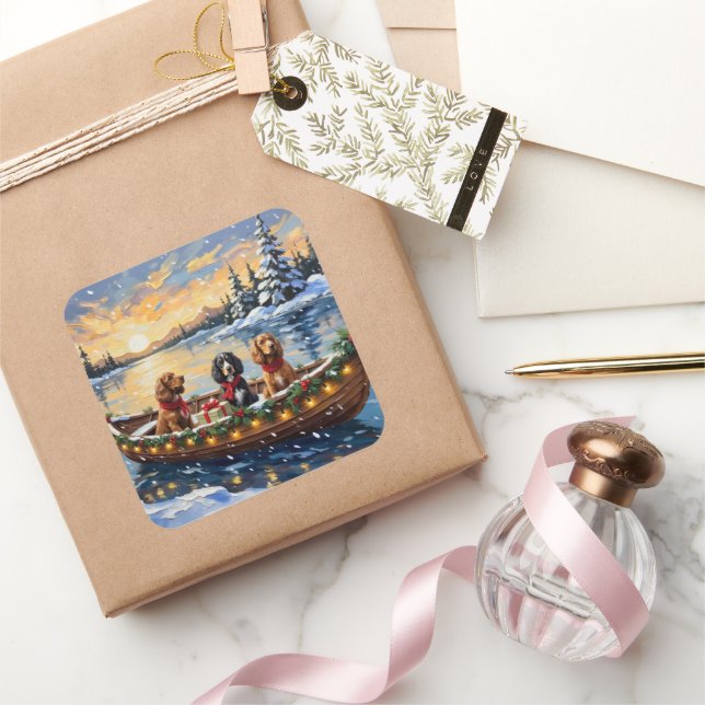 Adesivo Quadrado Cocker Spaniel Christmas Boat Holiday (Presentear)