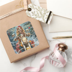 Adesivo Quadrado Cocker Spaniel Dog Andando na Motocicleta