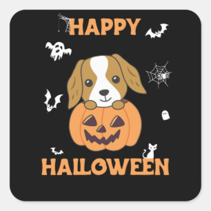 Adesivo Quadrado Cocker Spaniel Pumpkin Cute Dogs Feliz Halloween