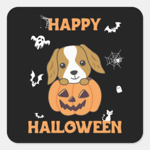 Adesivo Quadrado Cocker Spaniel Pumpkin Cute Dogs Feliz Halloween S