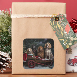 Adesivo Quadrado Cocker Spaniel Treno de Natal Decorado com Neve