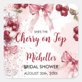 Adesivo Quadrado Cocktail de Noiva de Verão com Cereja no Topo
