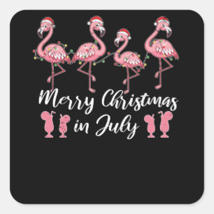 Adesivo Quadrado Cocktail de Verão Feliz Natal Em Julho De Flaming