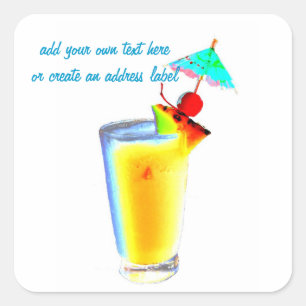 Adesivo Quadrado Cocktail tropicais do guarda-chuva