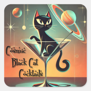 Adesivo Quadrado Cocktails de Gato Negro Cósmico e Futuro Atômico