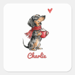 Adesivo Quadrado Cocoa Quente Personalizado para Dachshund