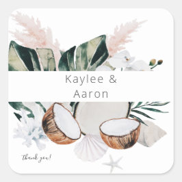 Adesivo Quadrado Coconut Coral & White Floral Obrigado