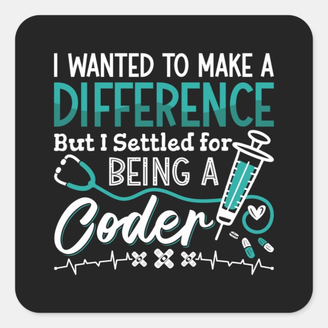 Adesivo Quadrado Codificador Médico Sendo Um Programador Codificado (Frente)