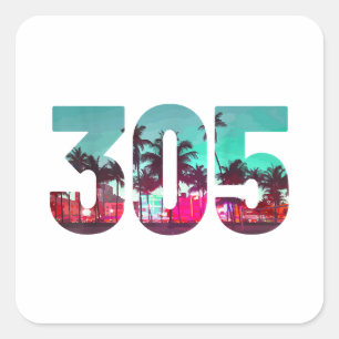 Adesivo Quadrado Código de Área de Miami 305 - Prítico de Palmeiras
