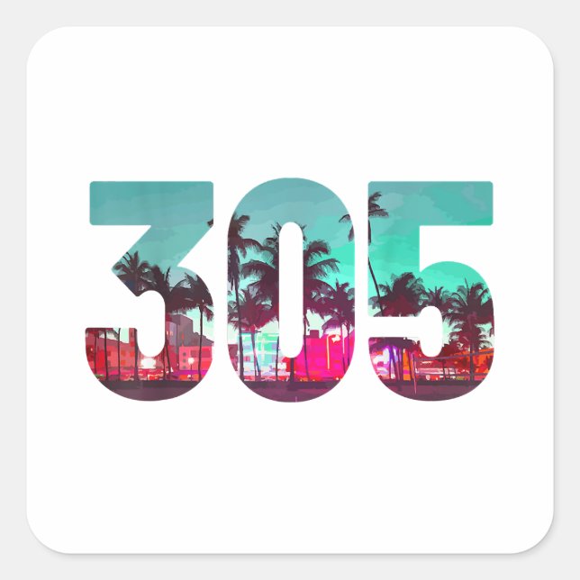Adesivo Quadrado Código de Área de Miami 305 - Prítico de Palmeiras (Frente)