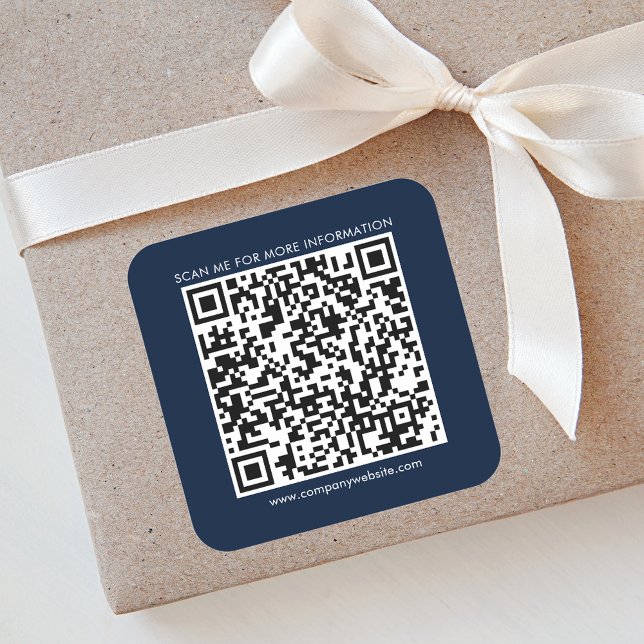 Adesivo Quadrado Código de QR comercial e site da empresa Simples (Business QR Code Navy Blue Square Sticker)