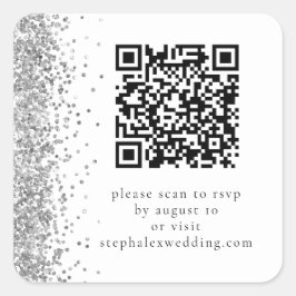 Adesivo Quadrado Código de QR da Silver Glitter para Casamento de R