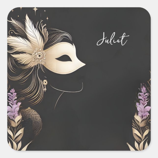 Adesivo Quadrado Código de Vestuário Baile de Máscaras Festa de Cas (Frente)