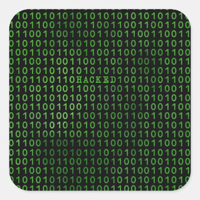 Adesivo Quadrado Código do computador HACKED (Frente)